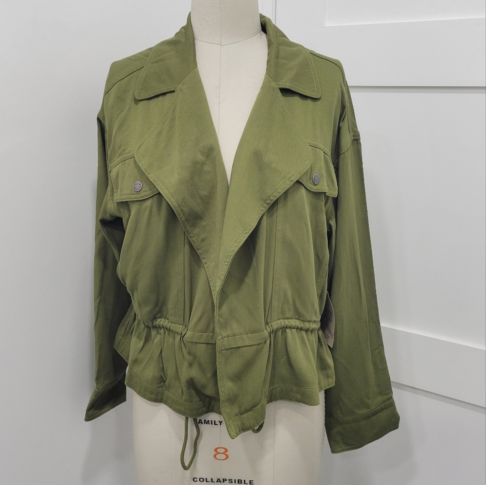 Frye & Co Green Lightweight Open Front Utility Style Jacket Utility Chic